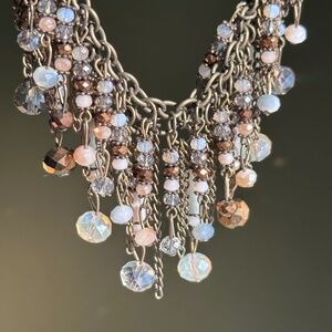 Vintage Costume Necklace, Bronze Beaded Boho Fringe